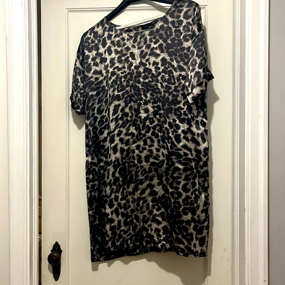Club Monaco silk shift leopard print dress
